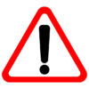 Exclamation point sign in red triangle. Vector icon.